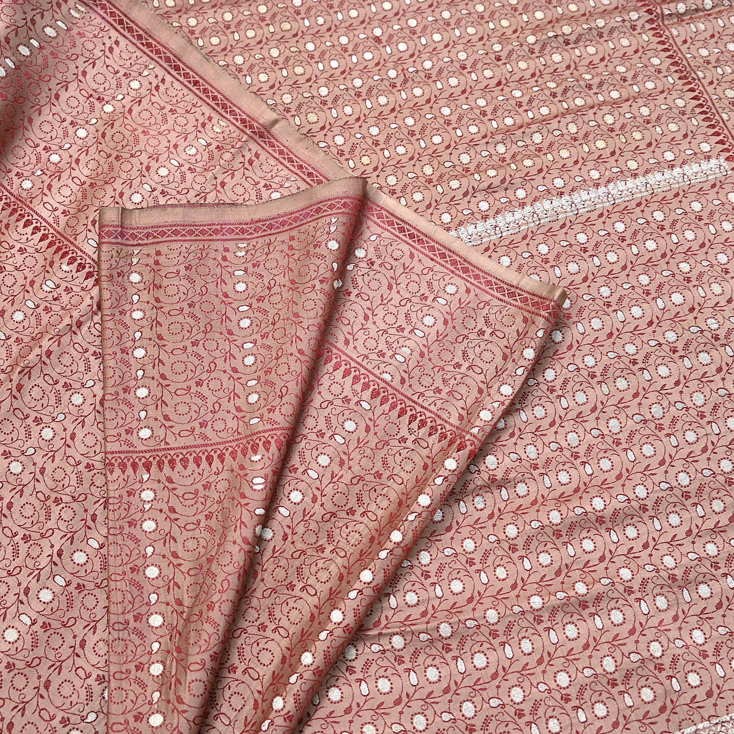 Vintage Brown Banarasi Silk Saree Pure Satin Silk Handwoven Tanchoi Fabric with Paisley Weave 5 Yard Dressmaking Craft Material