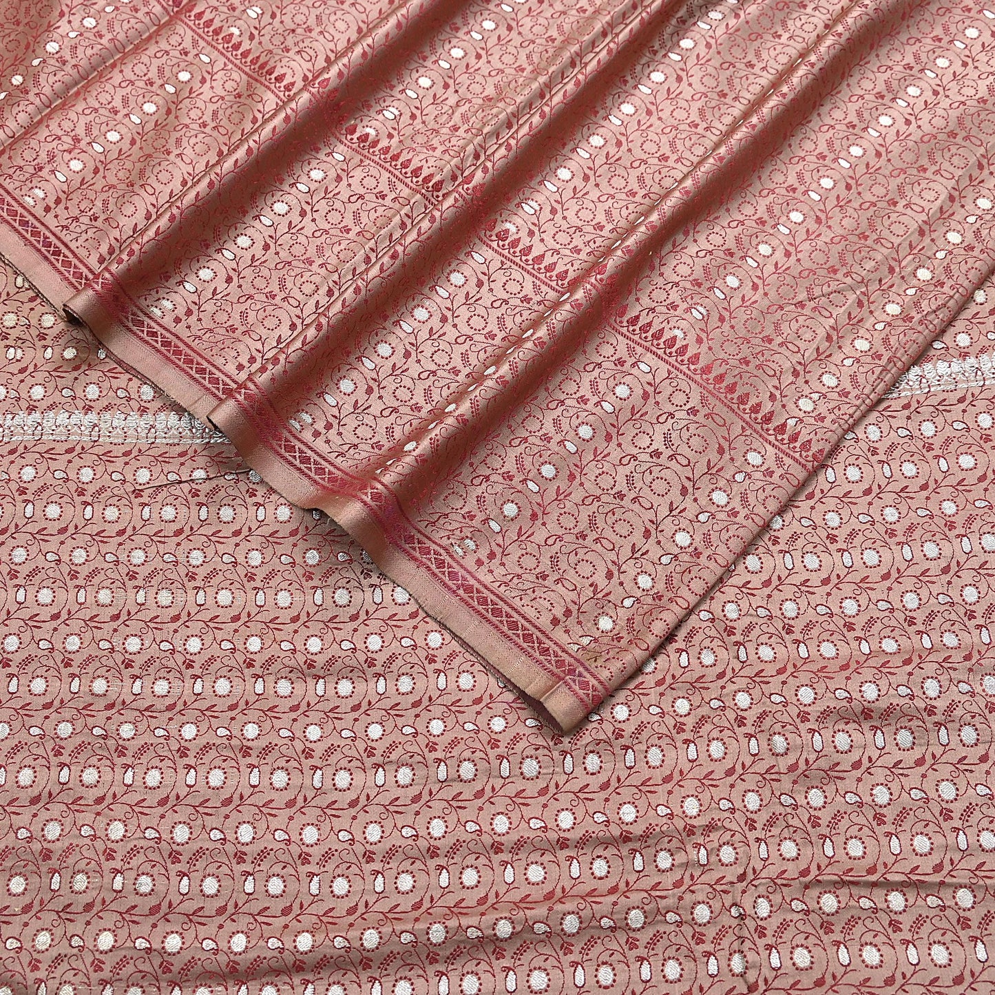 Vintage Brown Banarasi Silk Saree Pure Satin Silk Handwoven Tanchoi Fabric with Paisley Weave 5 Yard Dressmaking Craft Material