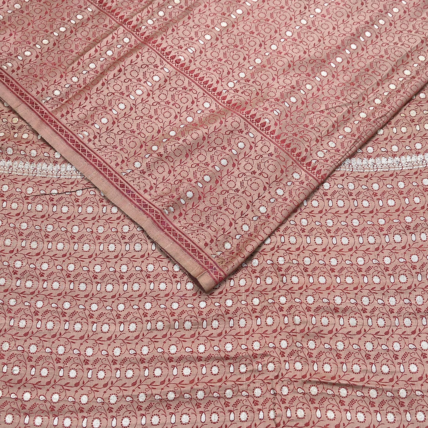 Vintage Brown Banarasi Silk Saree Pure Satin Silk Handwoven Tanchoi Fabric with Paisley Weave 5 Yard Dressmaking Craft Material