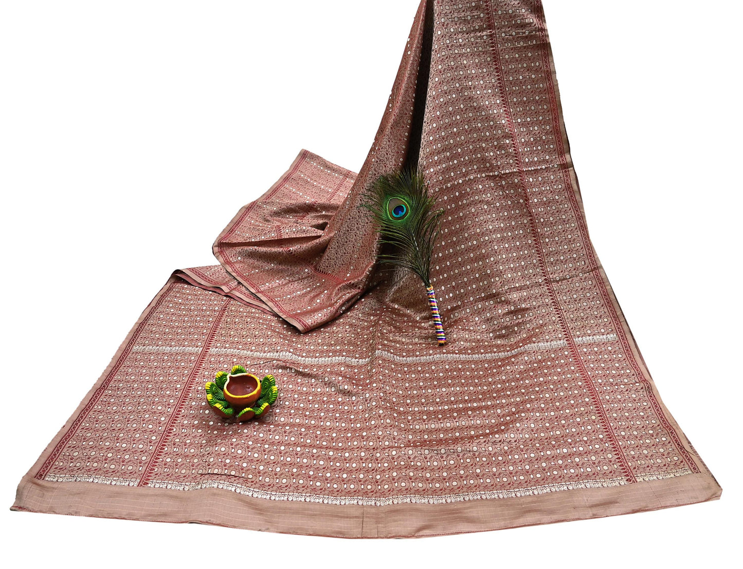 Vintage Brown Banarasi Silk Saree Pure Satin Silk Handwoven Tanchoi Fabric with Paisley Weave 5 Yard Dressmaking Craft Material