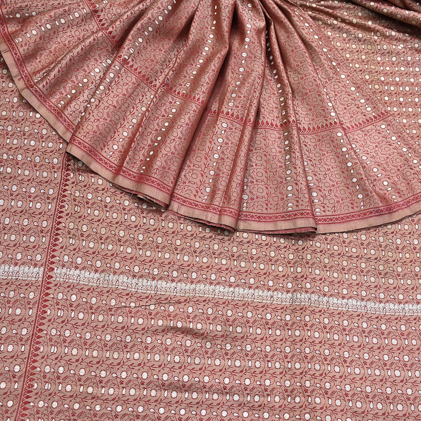 Vintage Brown Banarasi Silk Saree Pure Satin Silk Handwoven Tanchoi Fabric with Paisley Weave 5 Yard Dressmaking Craft Material