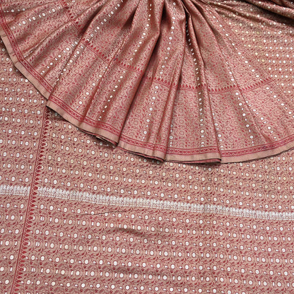 Vintage Brown Banarasi Silk Saree Pure Satin Silk Handwoven Tanchoi Fabric with Paisley Weave 5 Yard Dressmaking Craft Material