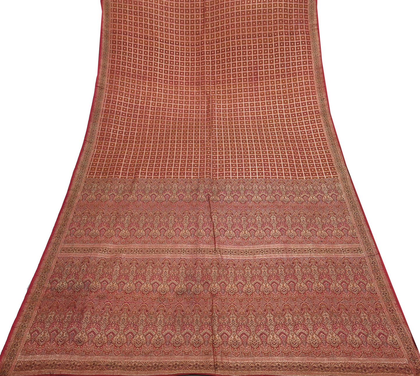Indian Vintage Sari Maroon Heavy Wedding Pure Satin Silk Woven Banarasi Tanchoi Saree 5Yd Ethnic Craft Fabric Upcycle Bridal Heavy Sarees