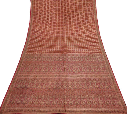 Indian Vintage Sari Maroon Heavy Wedding Pure Satin Silk Woven Banarasi Tanchoi Saree 5Yd Ethnic Craft Fabric Upcycle Bridal Heavy Sarees