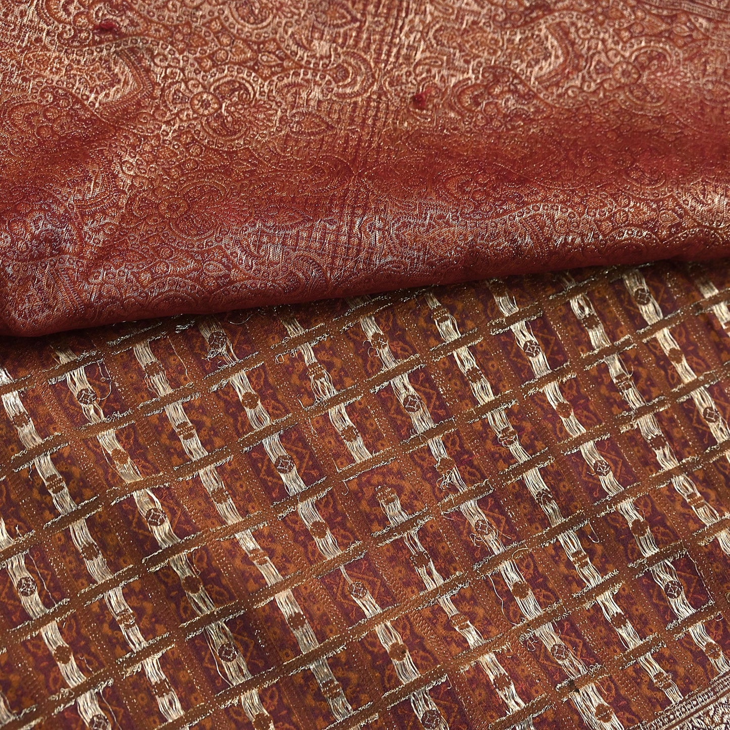 Indian Vintage Sari Maroon Heavy Wedding Pure Satin Silk Woven Banarasi Tanchoi Saree 5Yd Ethnic Craft Fabric Upcycle Bridal Heavy Sarees