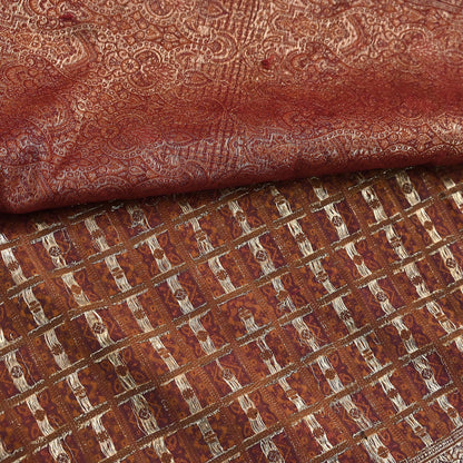 Indian Vintage Sari Maroon Heavy Wedding Pure Satin Silk Woven Banarasi Tanchoi Saree 5Yd Ethnic Craft Fabric Upcycle Bridal Heavy Sarees