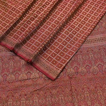 Indian Vintage Sari Maroon Heavy Wedding Pure Satin Silk Woven Banarasi Tanchoi Saree 5Yd Ethnic Craft Fabric Upcycle Bridal Heavy Sarees