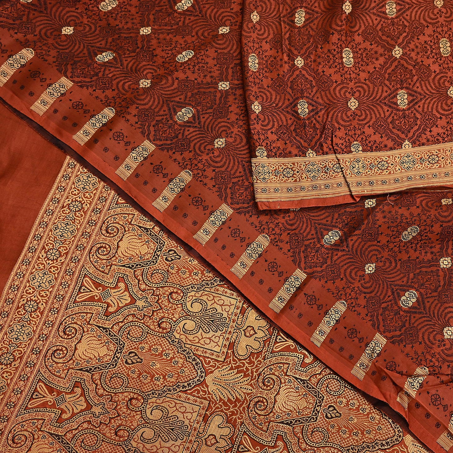 Vintage Orange Banarasi Silk Saree Pure Satin Silk Handwoven Tanchoi Fabric with Floral Weave 5 Yard Dressmaking Craft Material