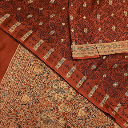 Vintage Orange Banarasi Silk Saree Pure Satin Silk Handwoven Tanchoi Fabric with Floral Weave 5 Yard Dressmaking Craft Material