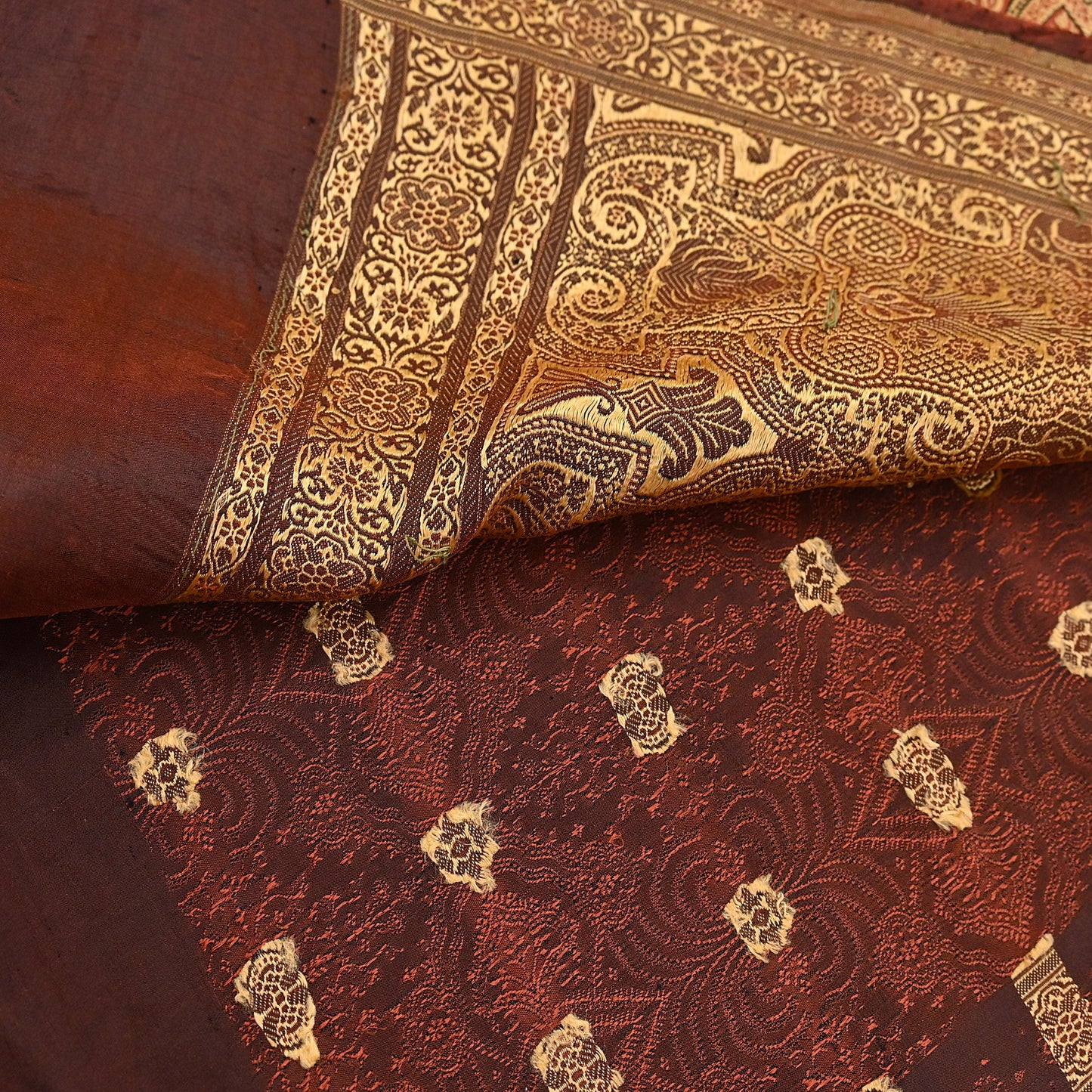 Vintage Orange Banarasi Silk Saree Pure Satin Silk Handwoven Tanchoi Fabric with Floral Weave 5 Yard Dressmaking Craft Material