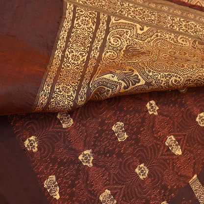 Vintage Orange Banarasi Silk Saree Pure Satin Silk Handwoven Tanchoi Fabric with Floral Weave 5 Yard Dressmaking Craft Material