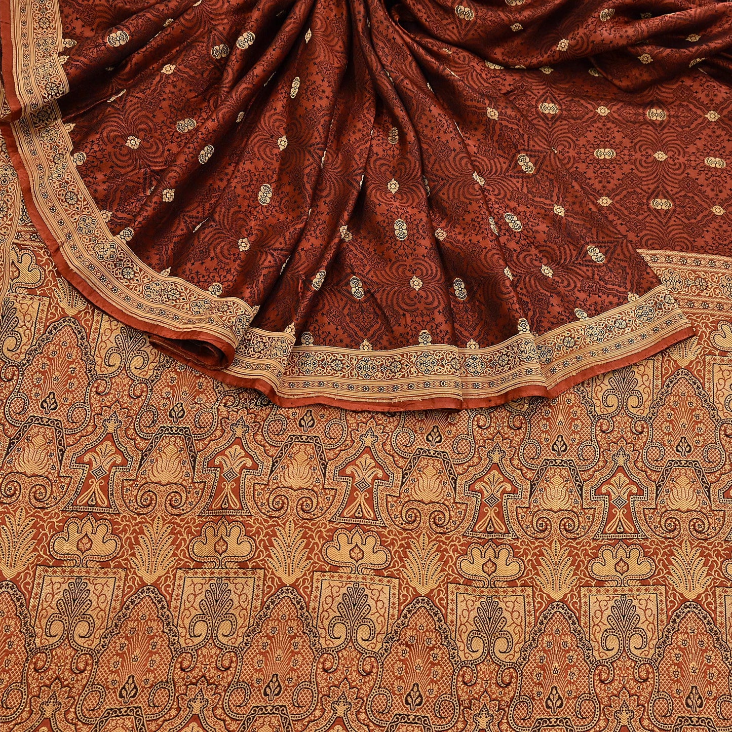 Vintage Orange Banarasi Silk Saree Pure Satin Silk Handwoven Tanchoi Fabric with Floral Weave 5 Yard Dressmaking Craft Material