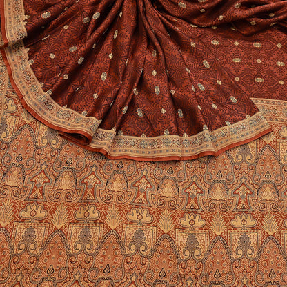 Vintage Orange Banarasi Silk Saree Pure Satin Silk Handwoven Tanchoi Fabric with Floral Weave 5 Yard Dressmaking Craft Material