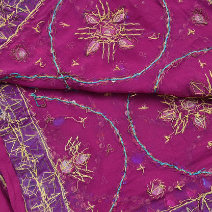 Indian Vintage Heavy Magenta Bridal Dupatta Pure Georgette Silk Hand Embroidered Zardozi, Dabka, Zari Work Party Wear Long Stole