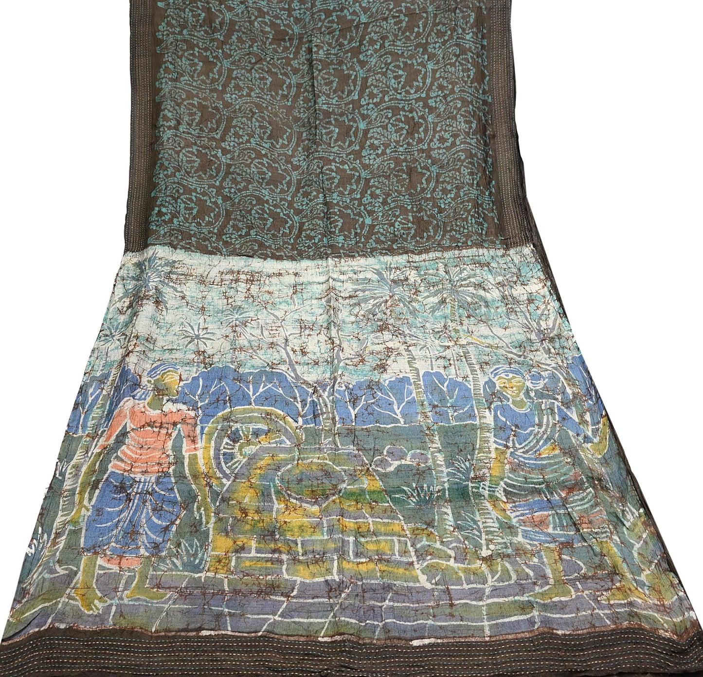 Vintage Brown Pure Khadi Silk Saree 6Yd Handloom batik Indian Sari Soft Fabric Sustainable Craft Textile Boho Dressmaking Material
