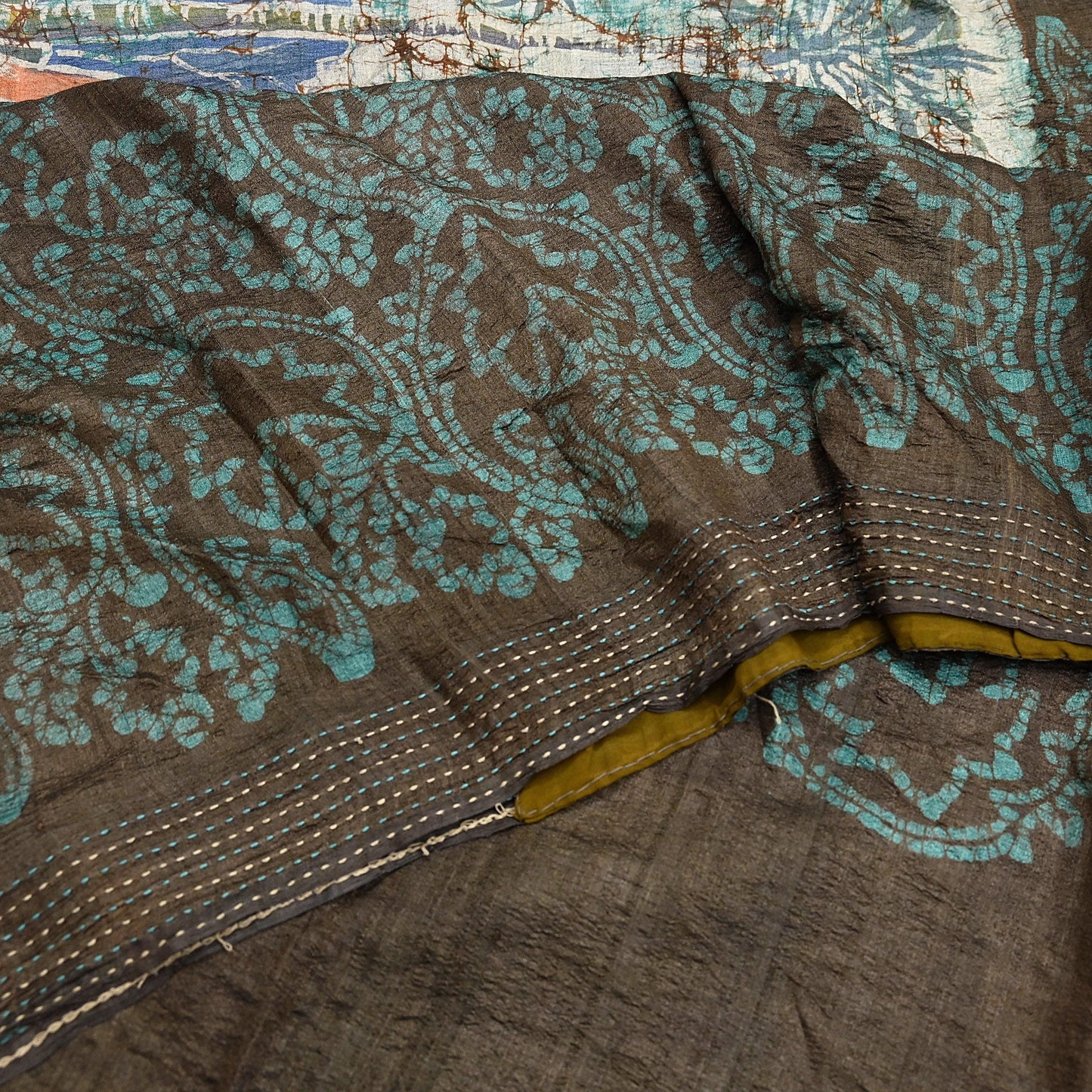 Vintage Brown Pure Khadi Silk Saree 6Yd Handloom batik Indian Sari Soft Fabric Sustainable Craft Textile Boho Dressmaking Material
