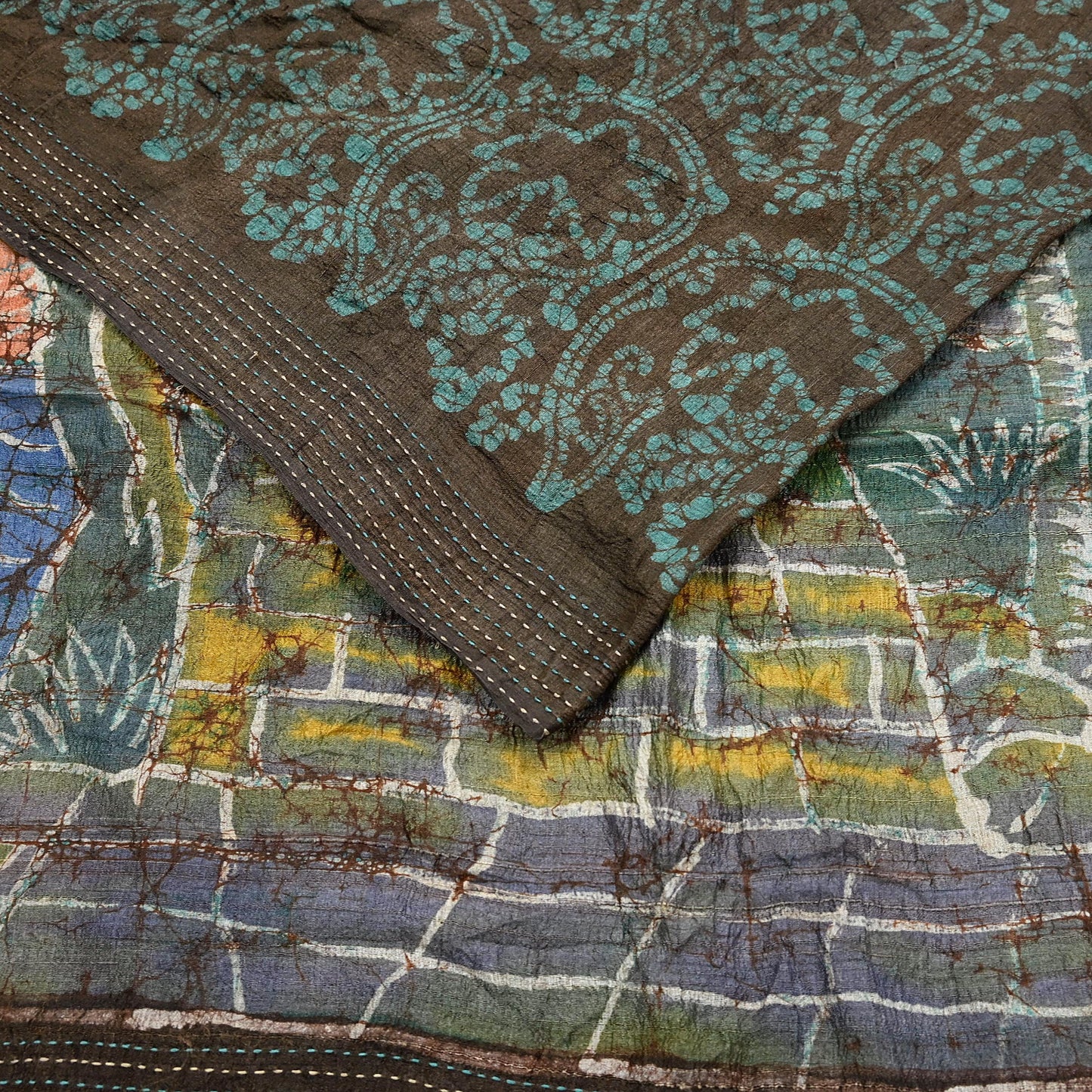 Vintage Brown Pure Khadi Silk Saree 6Yd Handloom batik Indian Sari Soft Fabric Sustainable Craft Textile Boho Dressmaking Material