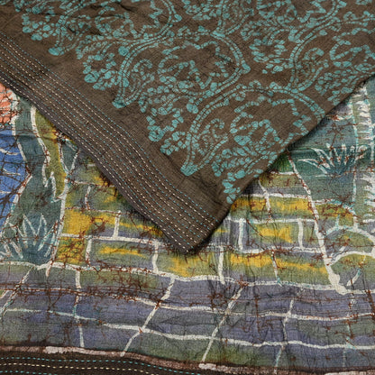 Vintage Brown Pure Khadi Silk Saree 6Yd Handloom batik Indian Sari Soft Fabric Sustainable Craft Textile Boho Dressmaking Material