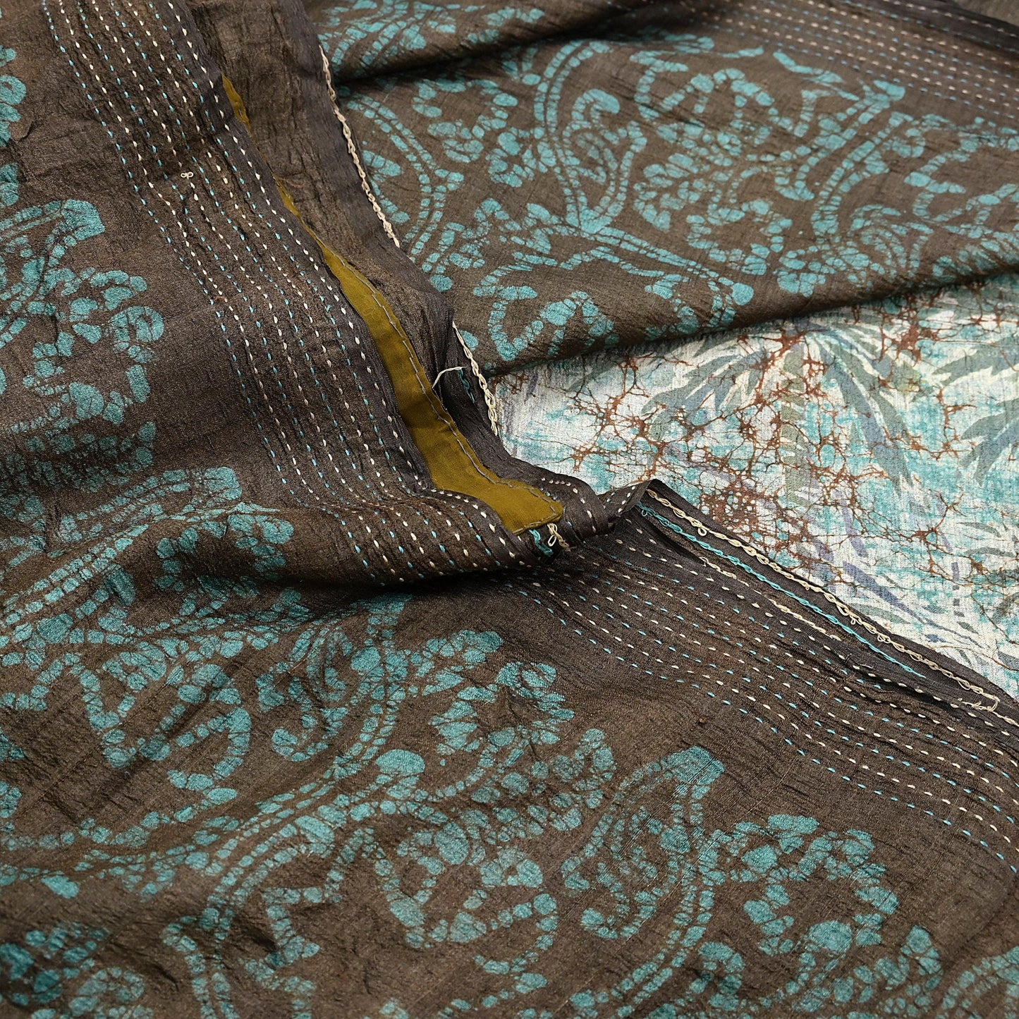 Vintage Brown Pure Khadi Silk Saree 6Yd Handloom batik Indian Sari Soft Fabric Sustainable Craft Textile Boho Dressmaking Material