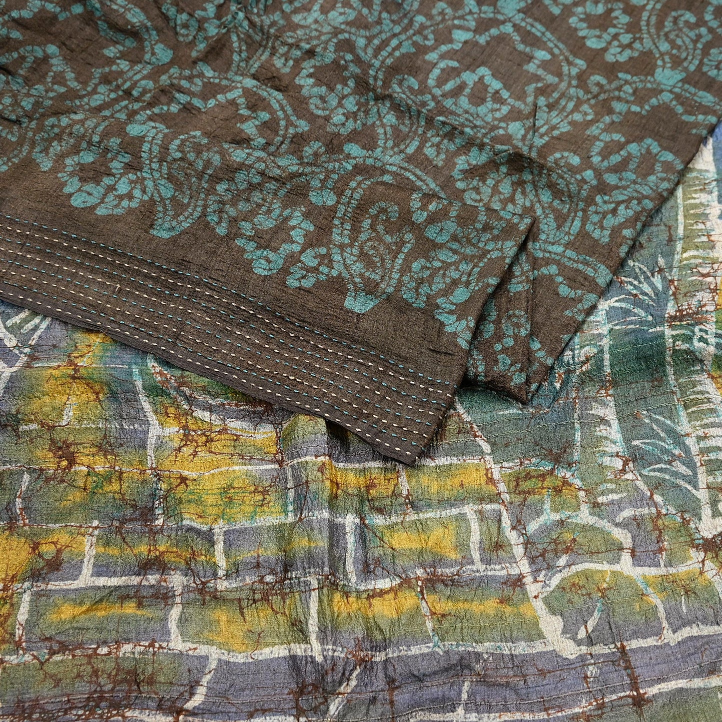 Vintage Brown Pure Khadi Silk Saree 6Yd Handloom batik Indian Sari Soft Fabric Sustainable Craft Textile Boho Dressmaking Material