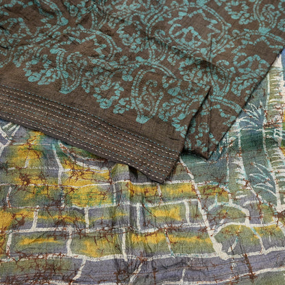 Vintage Brown Pure Khadi Silk Saree 6Yd Handloom batik Indian Sari Soft Fabric Sustainable Craft Textile Boho Dressmaking Material