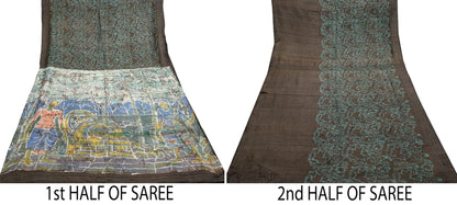 Vintage Brown Pure Khadi Silk Saree 6Yd Handloom batik Indian Sari Soft Fabric Sustainable Craft Textile Boho Dressmaking Material