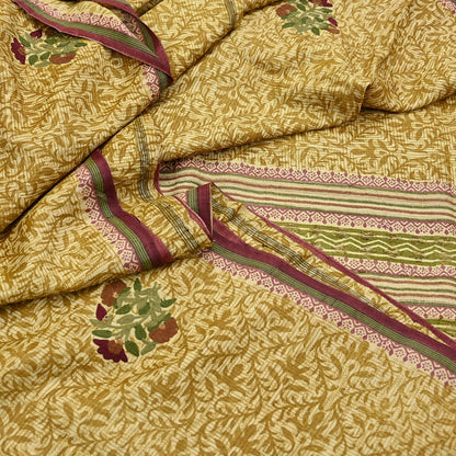 Vintage Ivory & Green Pure Khadi Silk Saree 5Yd Handloom Indian Sari Soft Fabric Sustainable Craft Textile Boho Dressmaking Material