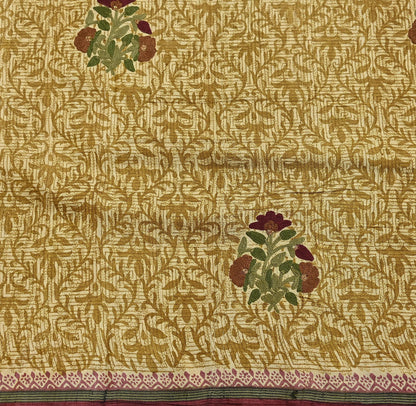 Vintage Ivory & Green Pure Khadi Silk Saree 5Yd Handloom Indian Sari Soft Fabric Sustainable Craft Textile Boho Dressmaking Material