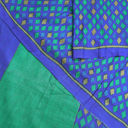 Vintage Blue & Green Khadi Silk Saree Handloom Pure Silk Printed Fabric 5Yd Indian Ethnic Craft Material Dressmaking Textile