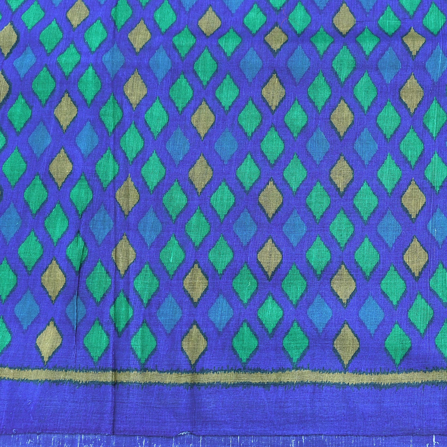 Vintage Blue & Green Khadi Silk Saree Handloom Pure Silk Printed Fabric 5Yd Indian Ethnic Craft Material Dressmaking Textile