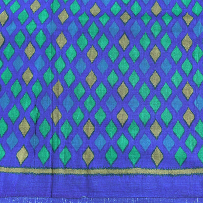Vintage Blue & Green Khadi Silk Saree Handloom Pure Silk Printed Fabric 5Yd Indian Ethnic Craft Material Dressmaking Textile