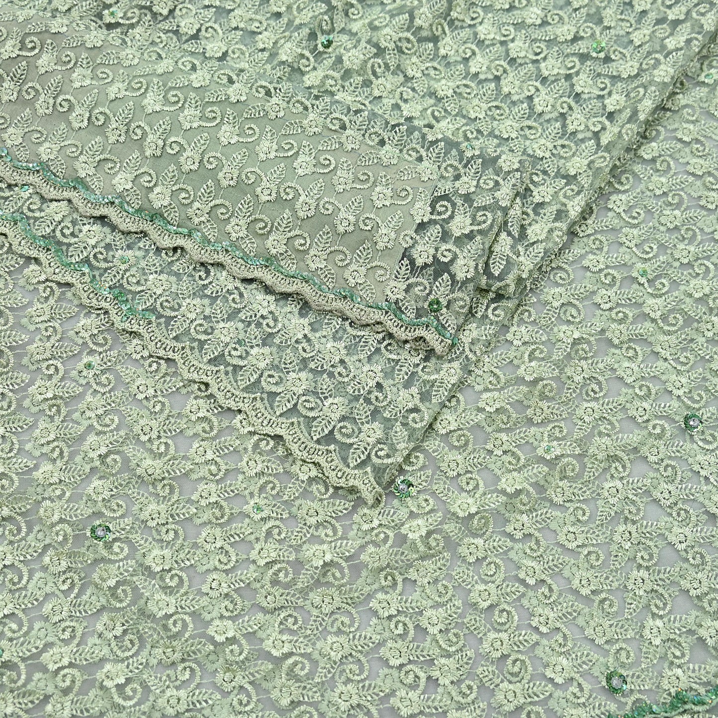 Indian Vintage Heavy Sari Green Net/Mesh Embroidered Sarees 5Yd Sewing Soft Floral Craft Fabric Dress making Crafting Bollywood sari