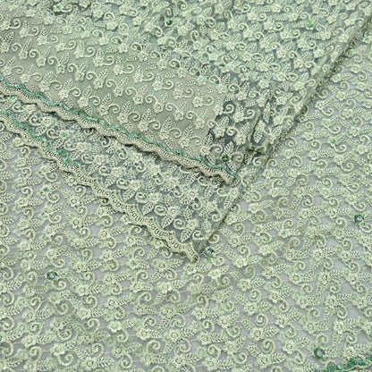 Indian Vintage Heavy Sari Green Net/Mesh Embroidered Sarees 5Yd Sewing Soft Floral Craft Fabric Dress making Crafting Bollywood sari