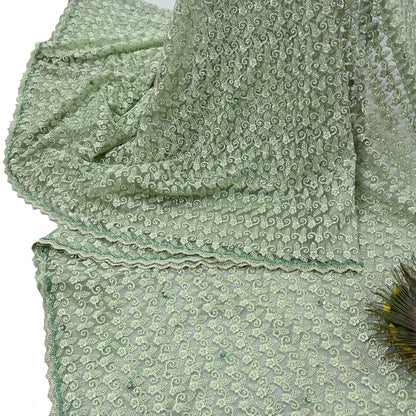 Indian Vintage Heavy Sari Green Net/Mesh Embroidered Sarees 5Yd Sewing Soft Floral Craft Fabric Dress making Crafting Bollywood sari