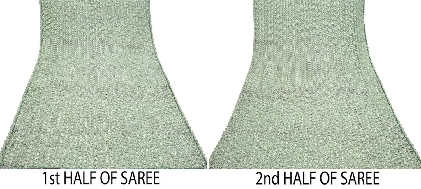 Indian Vintage Heavy Sari Green Net/Mesh Embroidered Sarees 5Yd Sewing Soft Floral Craft Fabric Dress making Crafting Bollywood sari