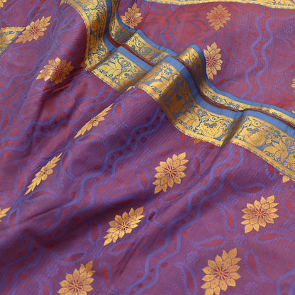 Indian Vintage Heavy Blue & maroon Kanjivaram Saree 100% Pure Silk Zari 5Yd Floral Dress making Crafting Quilting Bollywood Saree