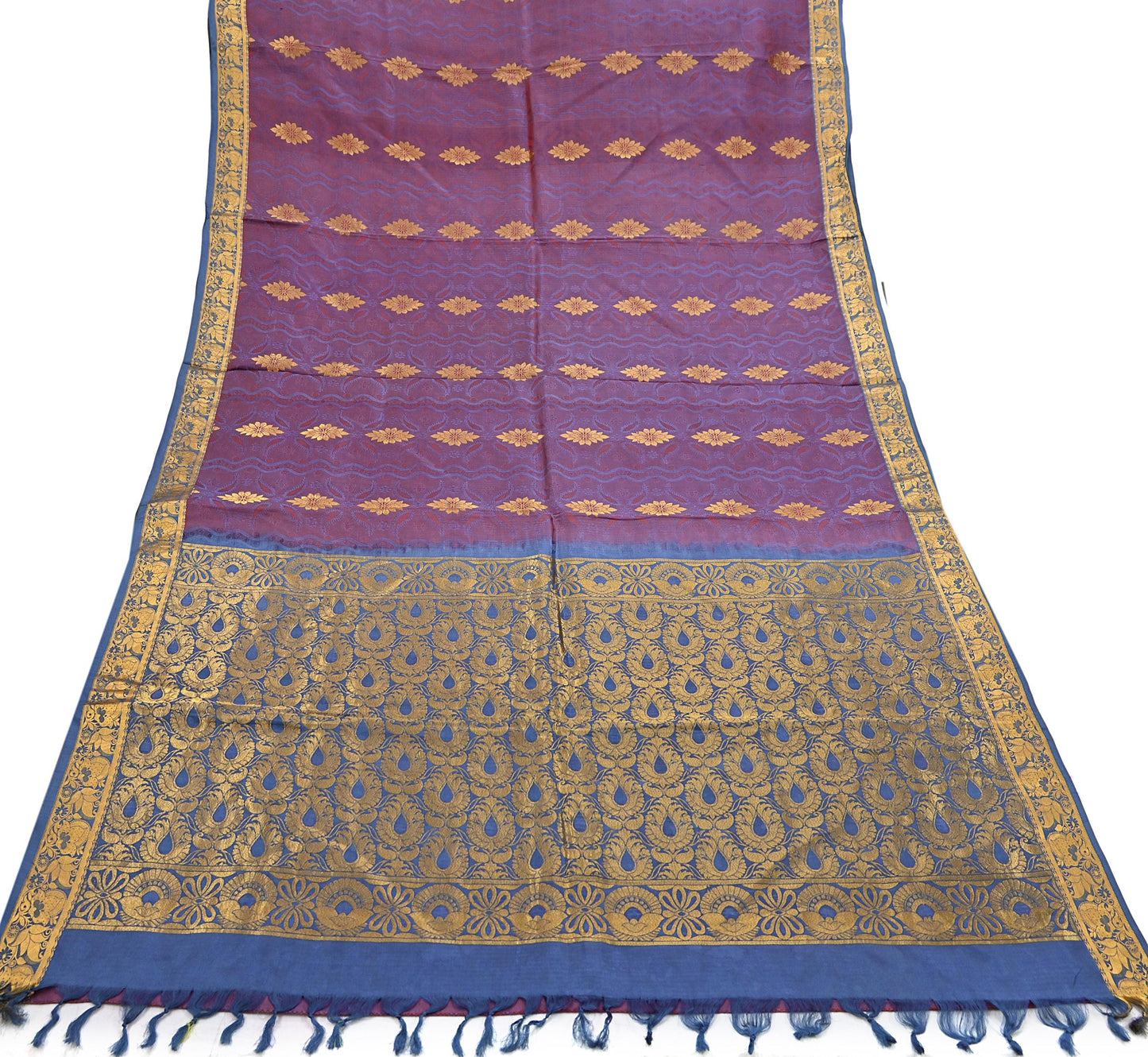 Indian Vintage Heavy Blue & maroon Kanjivaram Saree 100% Pure Silk Zari 5Yd Floral Dress making Crafting Quilting Bollywood Saree