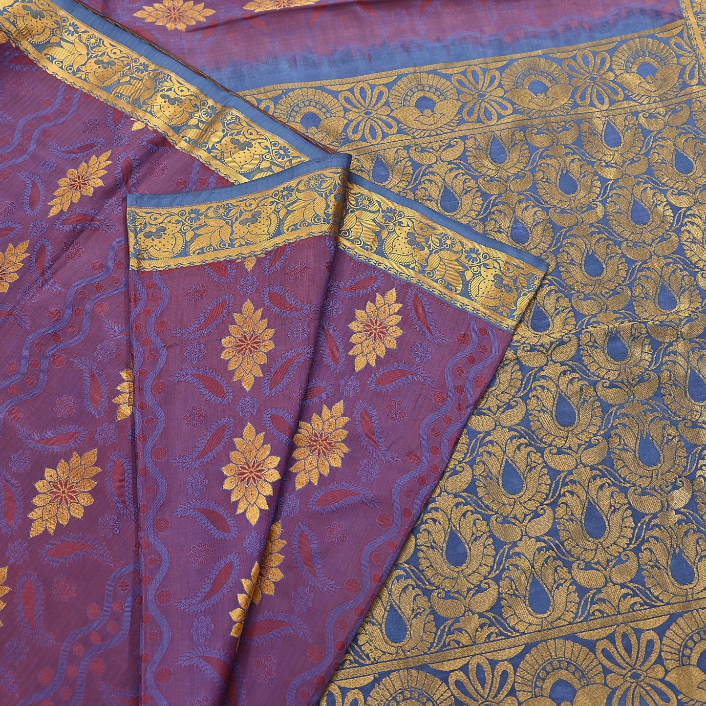 Indian Vintage Heavy Blue & maroon Kanjivaram Saree 100% Pure Silk Zari 5Yd Floral Dress making Crafting Quilting Bollywood Saree
