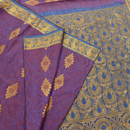 Indian Vintage Heavy Blue & maroon Kanjivaram Saree 100% Pure Silk Zari 5Yd Floral Dress making Crafting Quilting Bollywood Saree