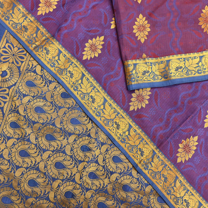 Indian Vintage Heavy Blue & maroon Kanjivaram Saree 100% Pure Silk Zari 5Yd Floral Dress making Crafting Quilting Bollywood Saree
