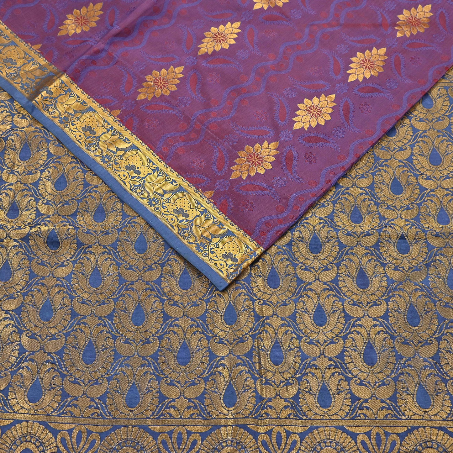 Indian Vintage Heavy Blue & maroon Kanjivaram Saree 100% Pure Silk Zari 5Yd Floral Dress making Crafting Quilting Bollywood Saree