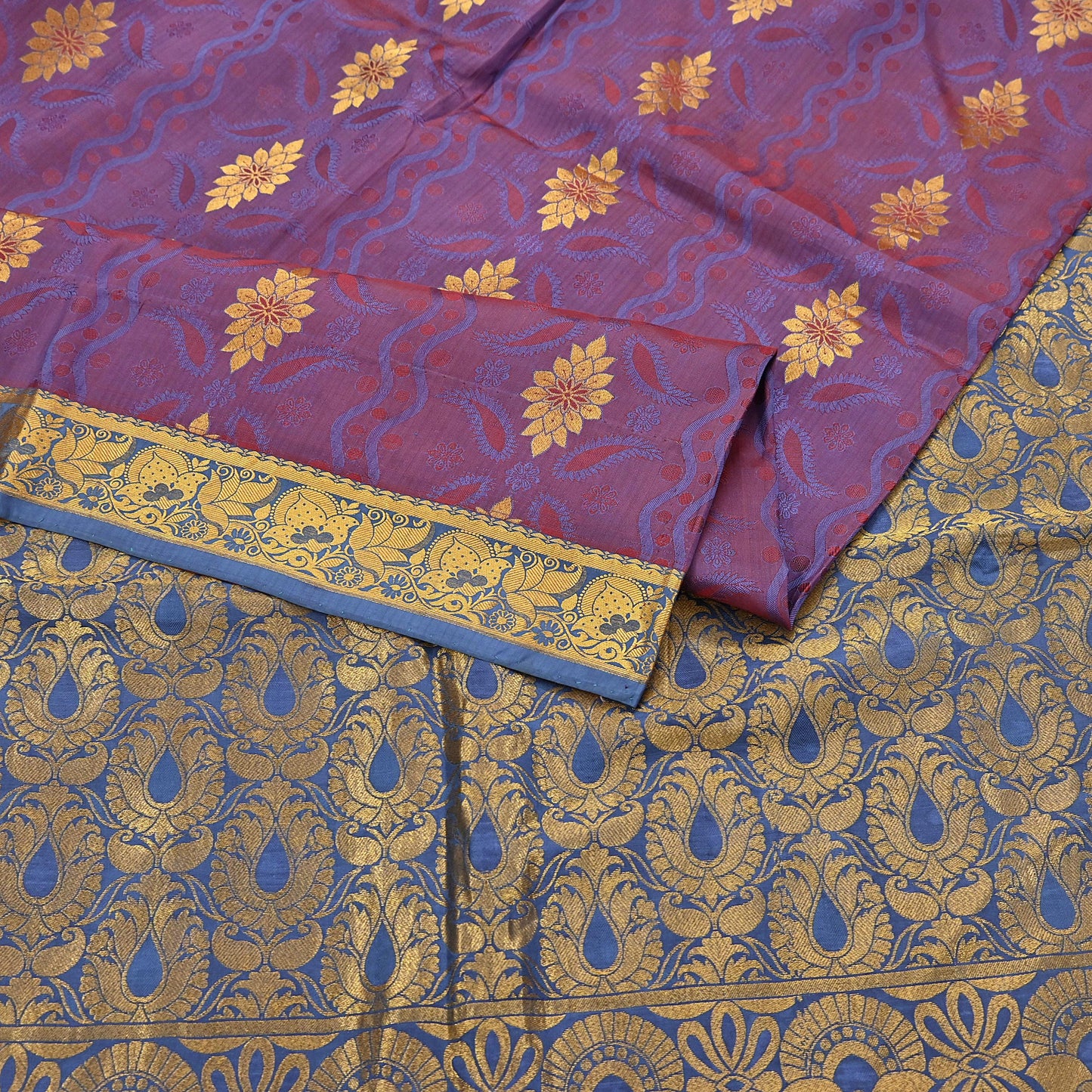 Indian Vintage Heavy Blue & maroon Kanjivaram Saree 100% Pure Silk Zari 5Yd Floral Dress making Crafting Quilting Bollywood Saree
