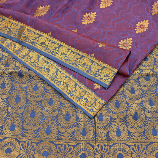 Indian Vintage Heavy Blue & maroon Kanjivaram Saree 100% Pure Silk Zari 5Yd Floral Dress making Crafting Quilting Bollywood Saree