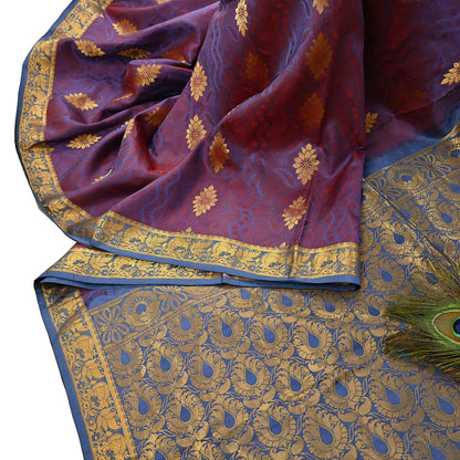 Indian Vintage Heavy Blue & maroon Kanjivaram Saree 100% Pure Silk Zari 5Yd Floral Dress making Crafting Quilting Bollywood Saree