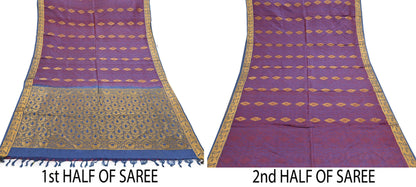 Indian Vintage Heavy Blue & maroon Kanjivaram Saree 100% Pure Silk Zari 5Yd Floral Dress making Crafting Quilting Bollywood Saree