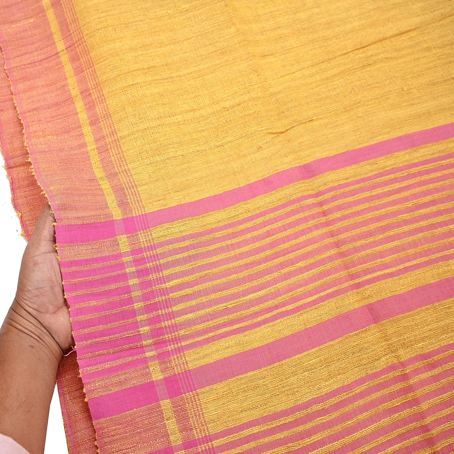 Indian Vintage Heavy Sari Yellow & Pink Pure Khadi Silk Handloom Saree Craft Fabric 5yd Ethnic Wear Dress making For Crafting Quilting