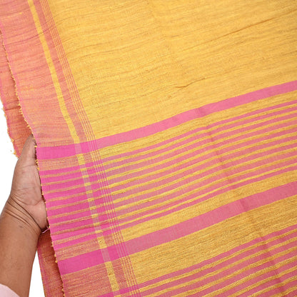 Indian Vintage Heavy Sari Yellow & Pink Pure Khadi Silk Handloom Saree Craft Fabric 5yd Ethnic Wear Dress making For Crafting Quilting