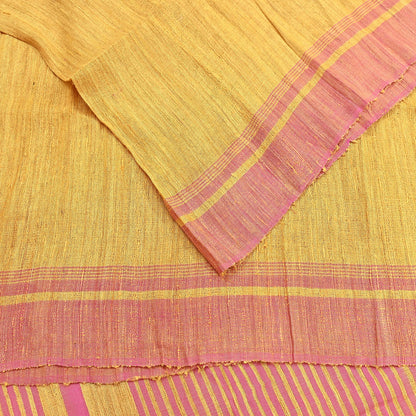 Indian Vintage Heavy Sari Yellow & Pink Pure Khadi Silk Handloom Saree Craft Fabric 5yd Ethnic Wear Dress making For Crafting Quilting