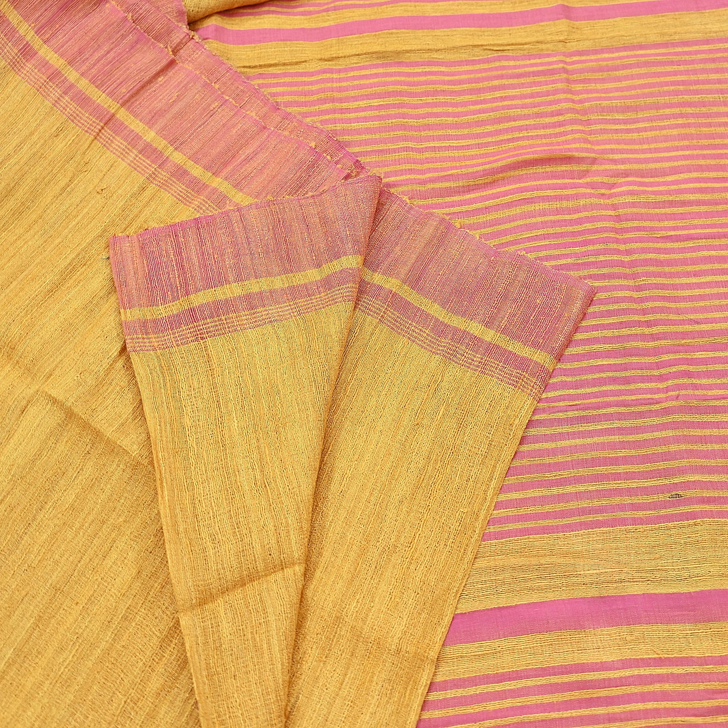 Indian Vintage Heavy Sari Yellow & Pink Pure Khadi Silk Handloom Saree Craft Fabric 5yd Ethnic Wear Dress making For Crafting Quilting
