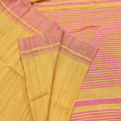 Indian Vintage Heavy Sari Yellow & Pink Pure Khadi Silk Handloom Saree Craft Fabric 5yd Ethnic Wear Dress making For Crafting Quilting